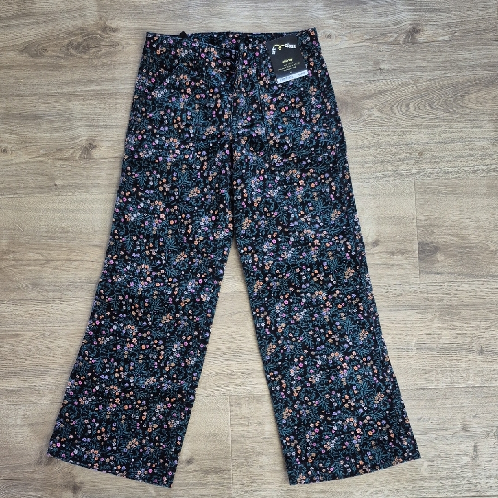 Art Class Floral Wide-Leg Pants - Black and Orange